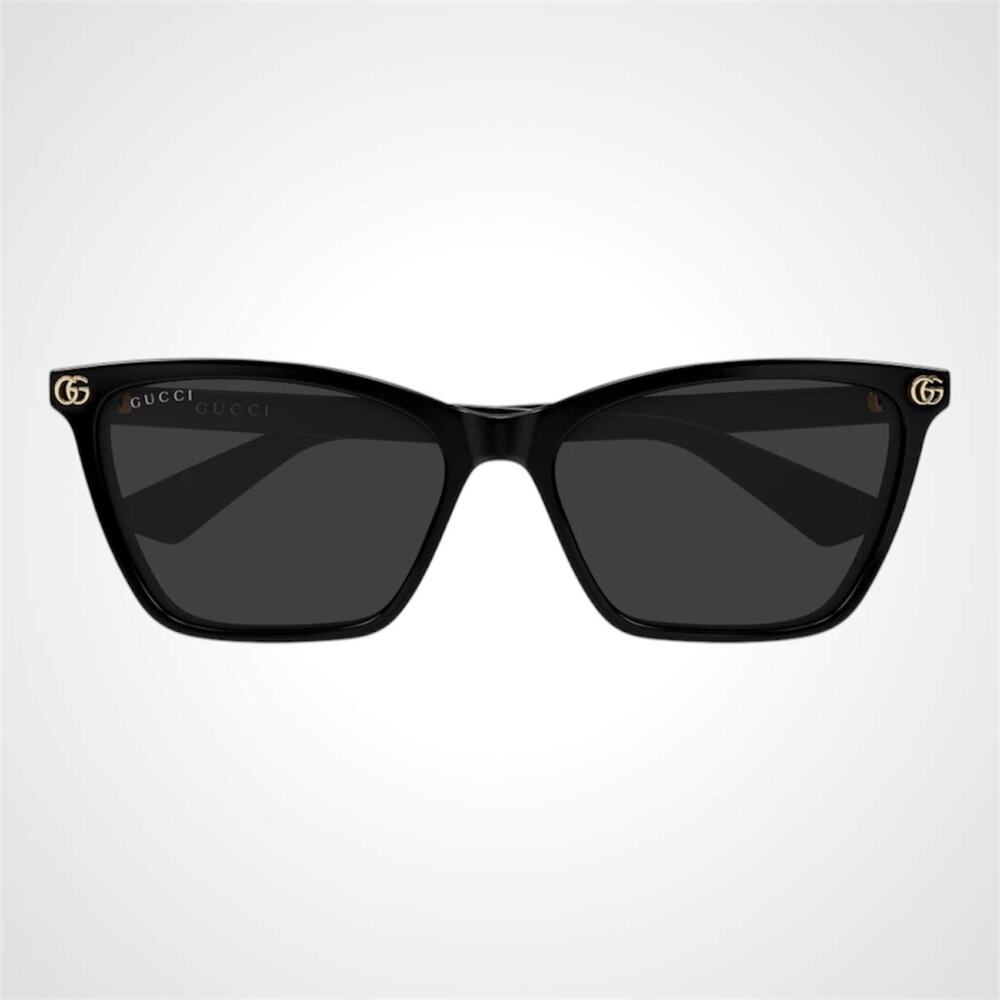 New GUCCI Sunglasses Black Acetate Square Gold Metal Interlocking GG Logo Womens - Picture 2 of 4